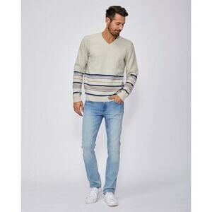 NEW NWT Sz XL Mens Paige Ivory Striped Cormac V-Neck Sweater in Desert Morning